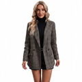Women's Plaid Blazer – Houndstooth Business Casual Jacket for Fall