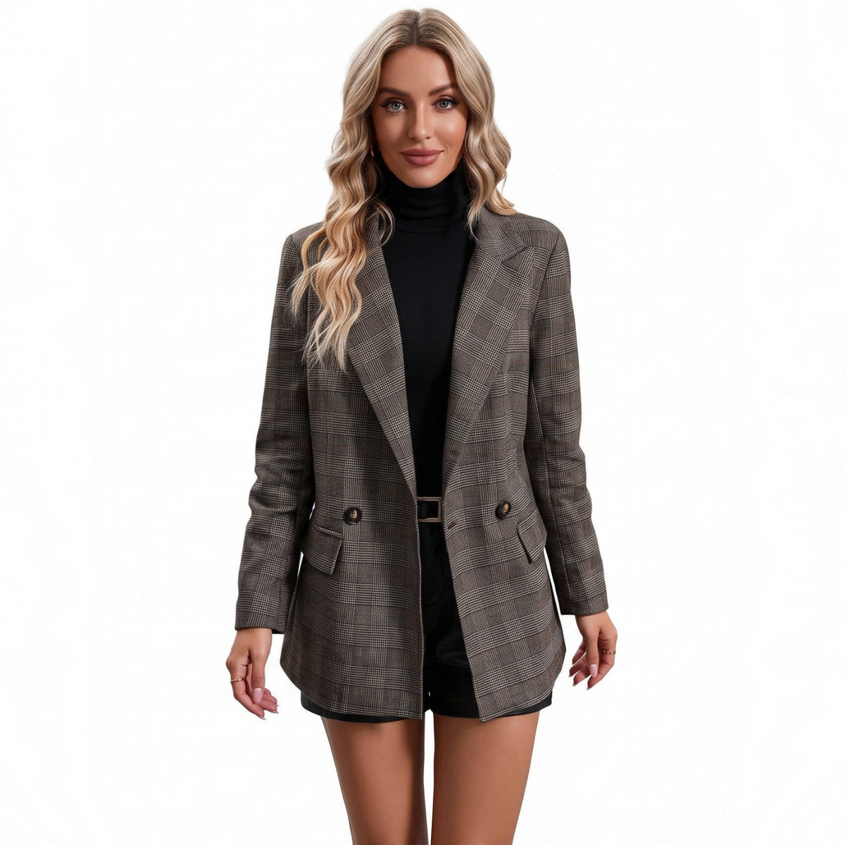 Women's Plaid Blazer – Houndstooth Business Casual Jacket for Fall