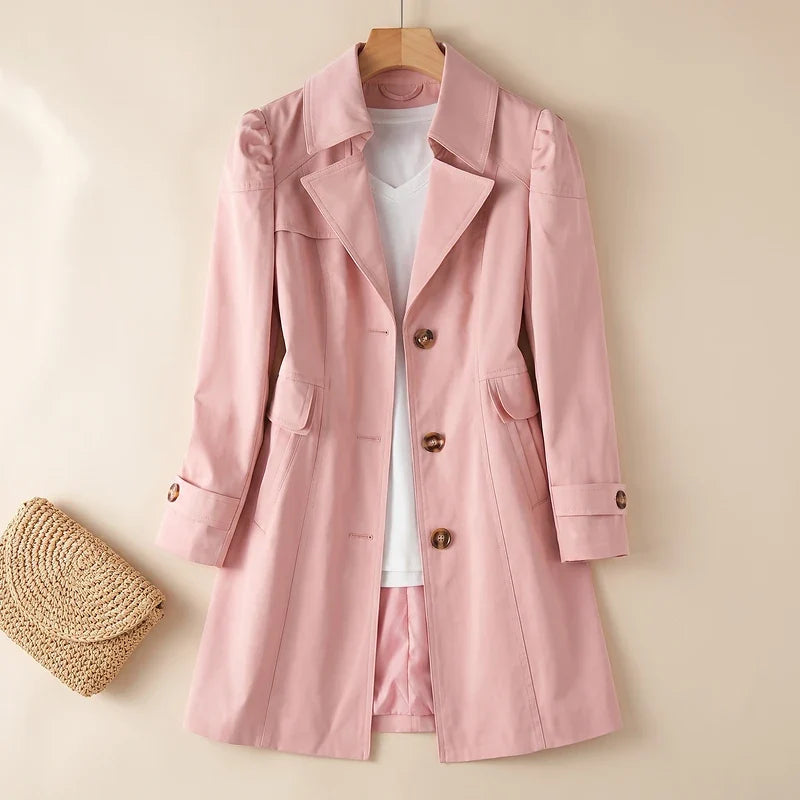 Women's Puff Shoulder Trench Coat – A-Line Mid-Length Romantic Trench