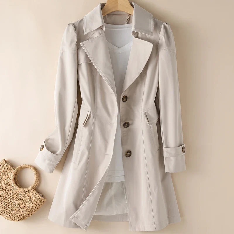 Women's Puff Shoulder Trench Coat – A-Line Mid-Length Romantic Trench