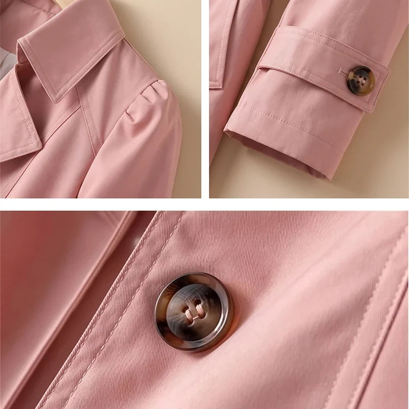 Women's Puff Shoulder Trench Coat – A-Line Mid-Length Romantic Trench