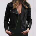 Women's Faux Suede Moto Jacket – Slim Fit Zip-Front Biker Jacket