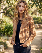 Women's Faux Suede Moto Jacket – Slim Fit Zip-Front Biker Jacket