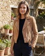 Women's Faux Suede Moto Jacket – Slim Fit Zip-Front Biker Jacket