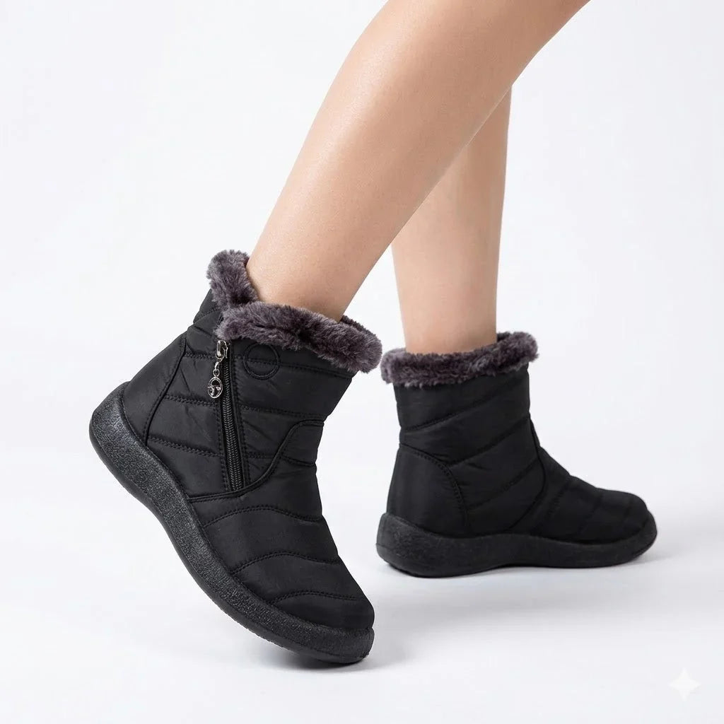 Quilted Snow Boots Women – Womens Winter Boots with Faux Fur Trim & Side Zip