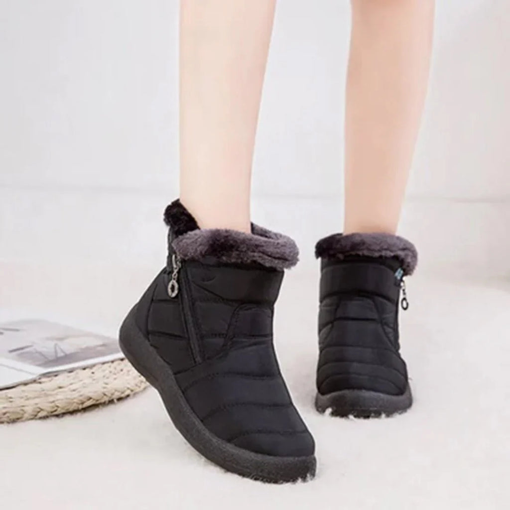 Quilted Snow Boots Women – Womens Winter Boots with Faux Fur Trim & Side Zip