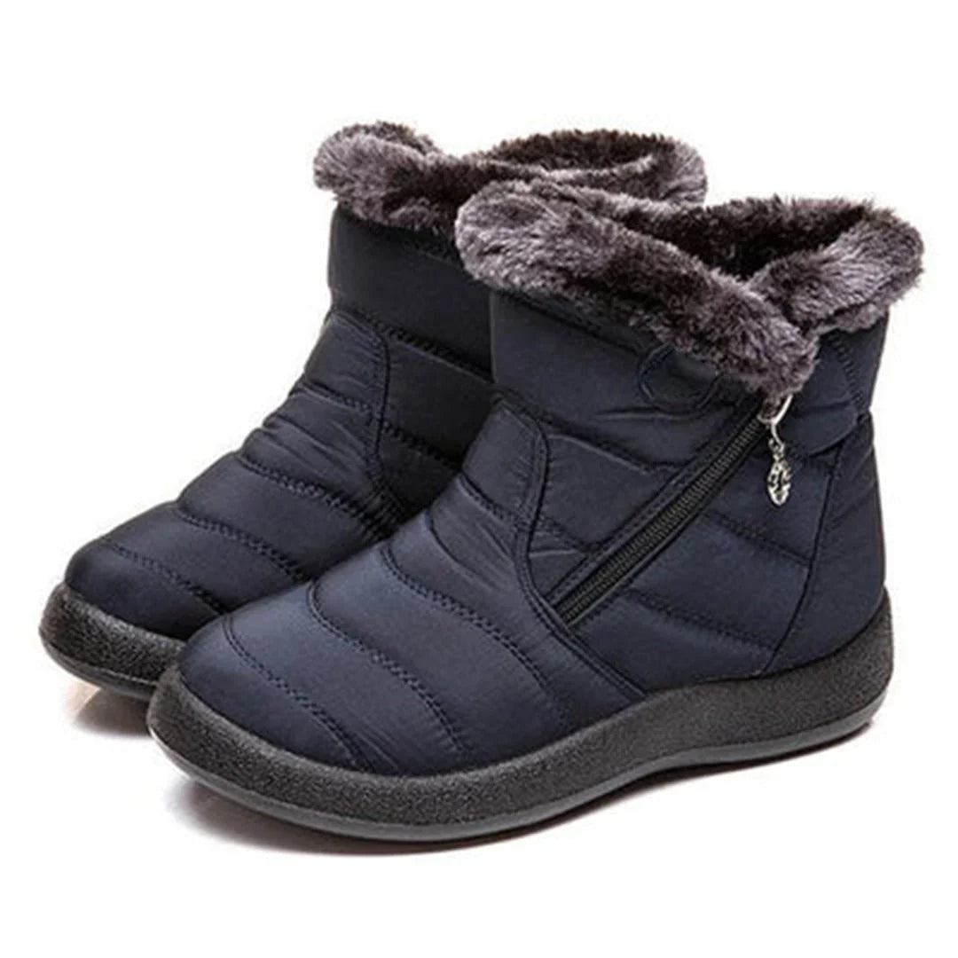 Quilted Snow Boots Women – Womens Winter Boots with Faux Fur Trim & Side Zip