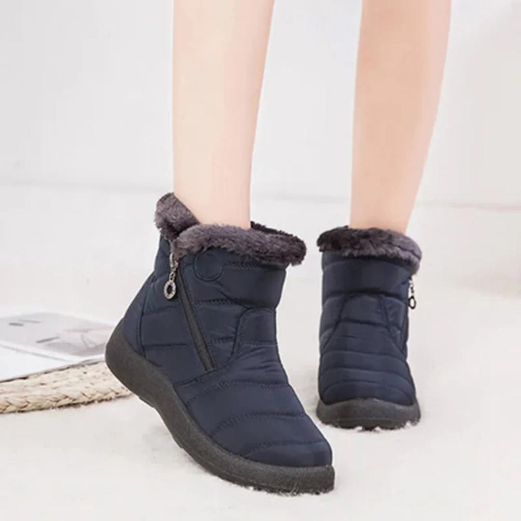 Quilted Snow Boots Women – Womens Winter Boots with Faux Fur Trim & Side Zip