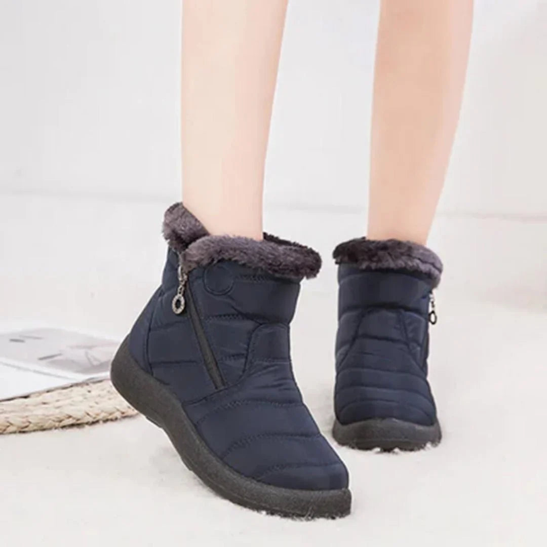 Quilted Snow Boots Women – Womens Winter Boots with Faux Fur Trim & Side Zip