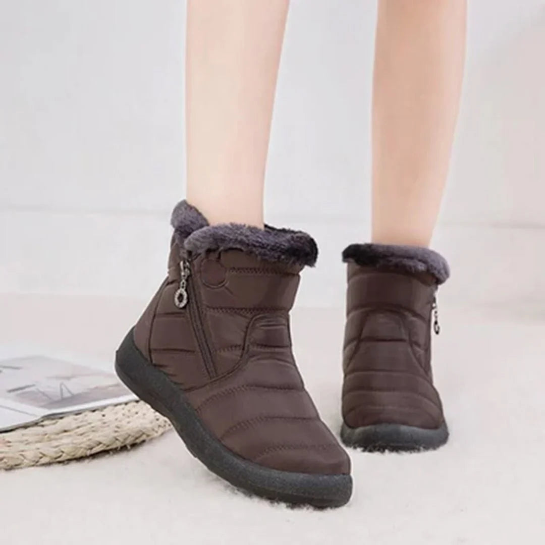 Quilted Snow Boots Women – Womens Winter Boots with Faux Fur Trim & Side Zip