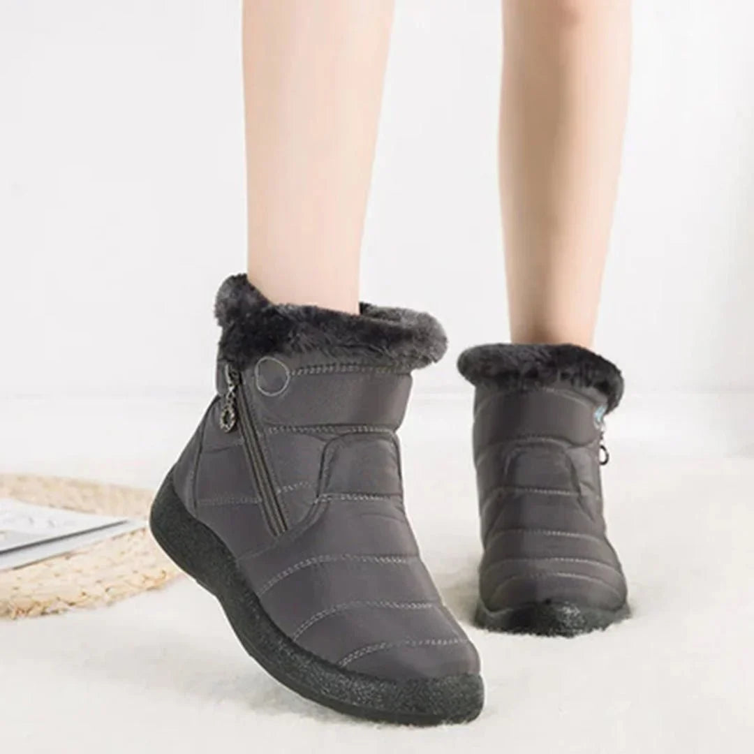 Quilted Snow Boots Women – Womens Winter Boots with Faux Fur Trim & Side Zip