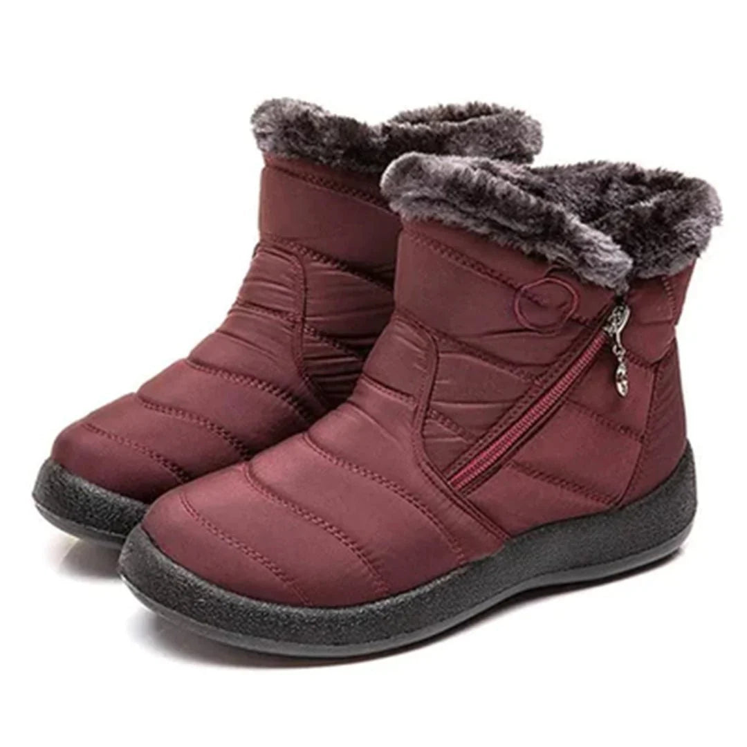 Quilted Snow Boots Women – Womens Winter Boots with Faux Fur Trim & Side Zip
