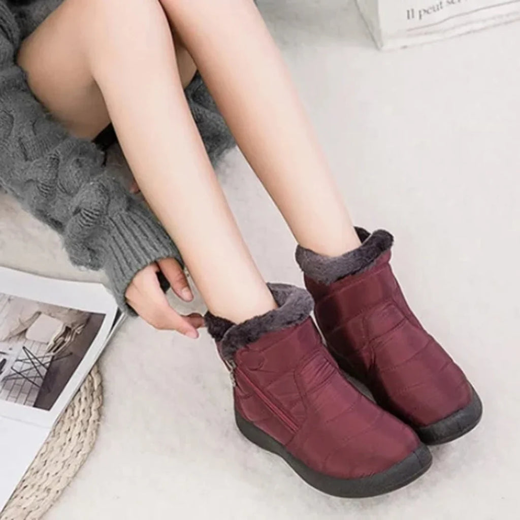 Quilted Snow Boots Women – Womens Winter Boots with Faux Fur Trim & Side Zip