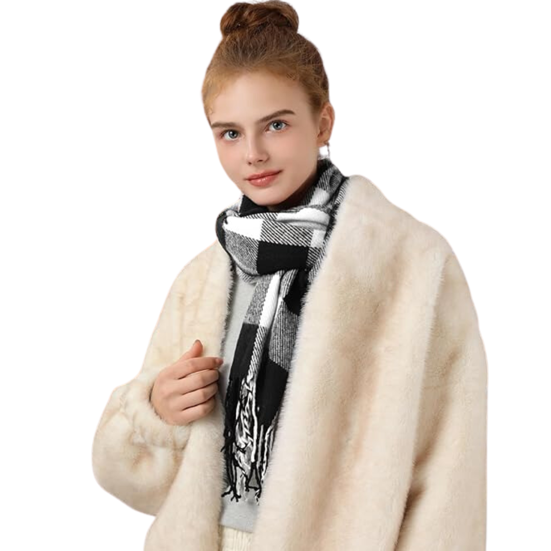Women's Soft Plaid Winter Scarf – Oversized Checked Wrap Scarf