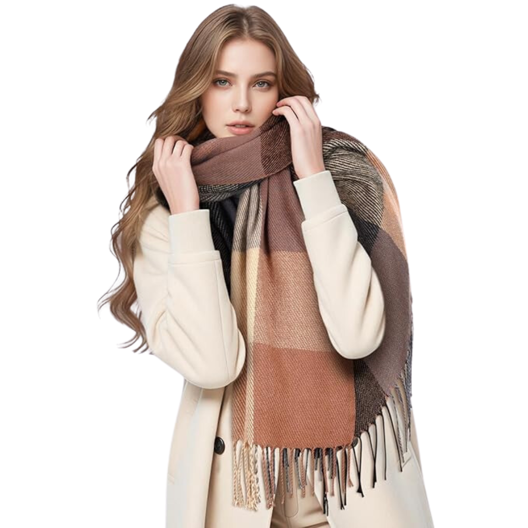 Women's Soft Plaid Winter Scarf – Oversized Checked Wrap Scarf