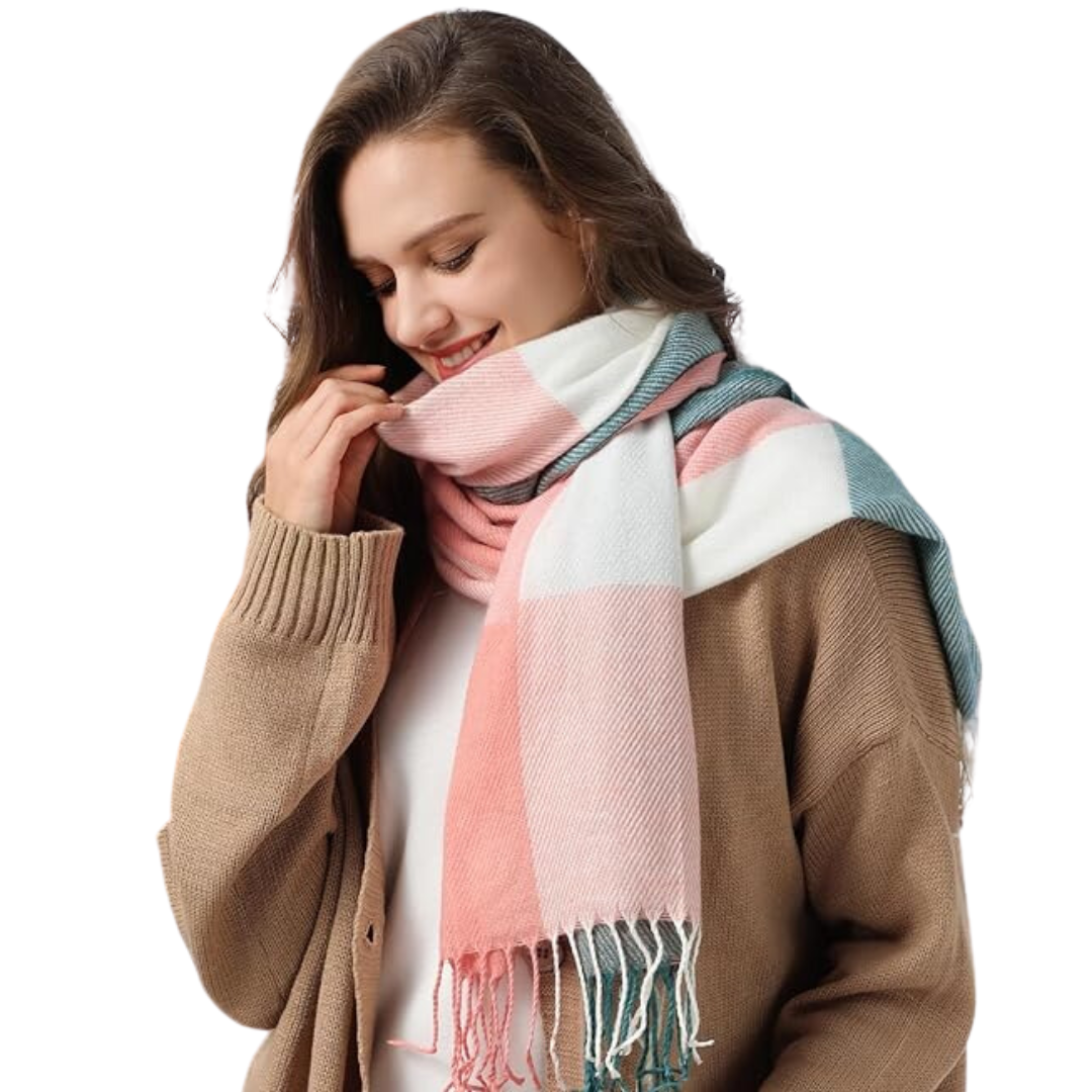 Women's Soft Plaid Winter Scarf – Oversized Checked Wrap Scarf