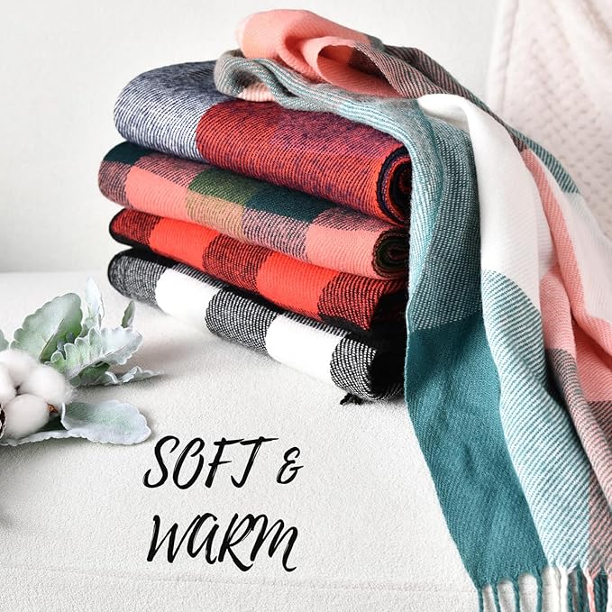 Women's Soft Plaid Winter Scarf – Oversized Checked Wrap Scarf