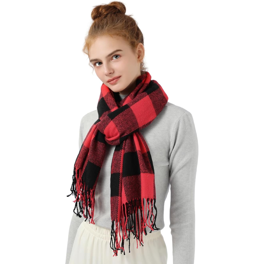 Women's Soft Plaid Winter Scarf – Oversized Checked Wrap Scarf