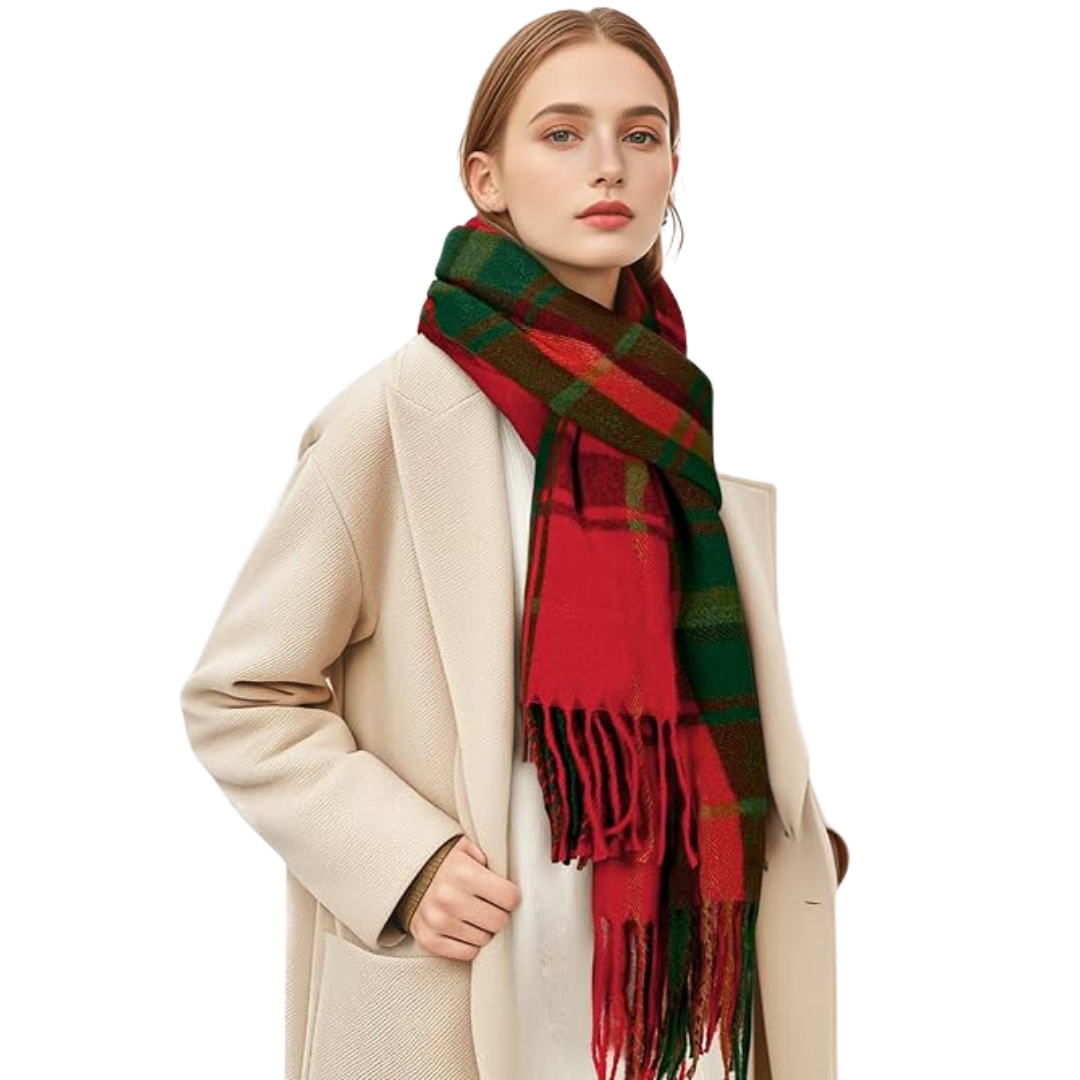 Women's Soft Plaid Winter Scarf – Oversized Checked Wrap Scarf