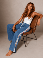Women's Wide Leg Jeans with Star Side Stripe – Elastic Waist Casual Denim