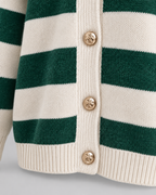 Women's Striped Crewneck Cardigan – Gold Button Relaxed Knit Sweater