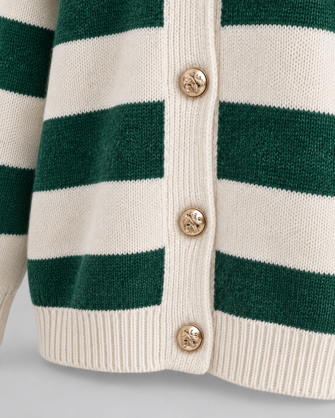 Women's Striped Crewneck Cardigan – Gold Button Relaxed Knit Sweater