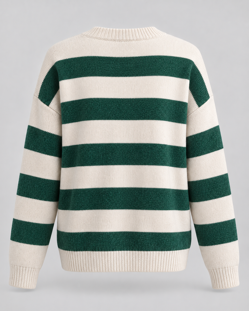 Women's Striped Crewneck Cardigan – Gold Button Relaxed Knit Sweater
