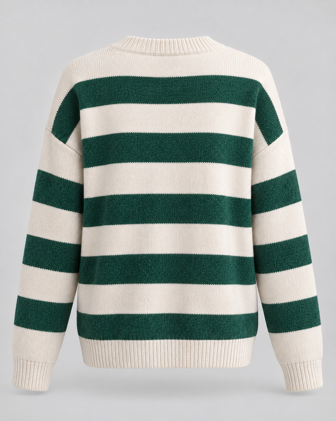 Women's Striped Crewneck Cardigan – Gold Button Relaxed Knit Sweater