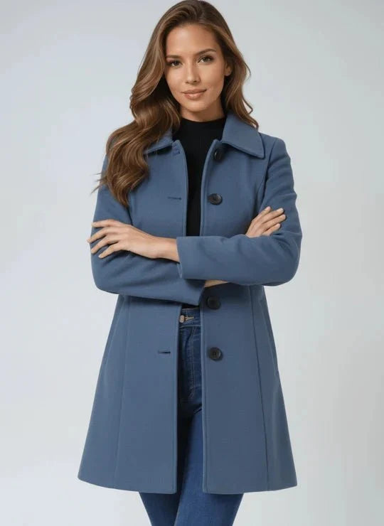 Women's Notched Collar Overcoat – Tailored Button-Front Winter Coat with Pockets