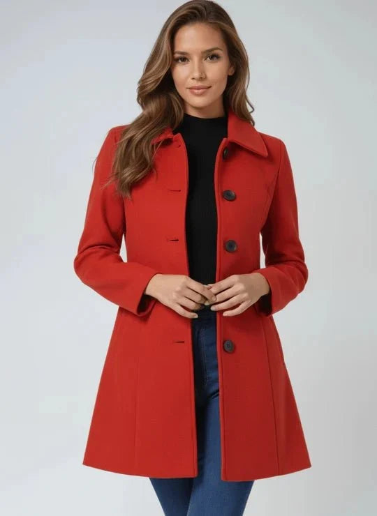 Women's Notched Collar Overcoat – Tailored Button-Front Winter Coat with Pockets