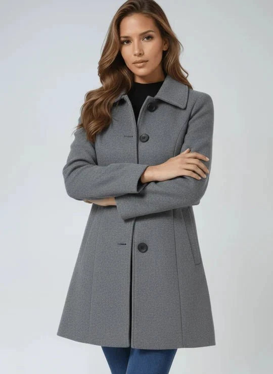 Women's Notched Collar Overcoat – Tailored Button-Front Winter Coat with Pockets