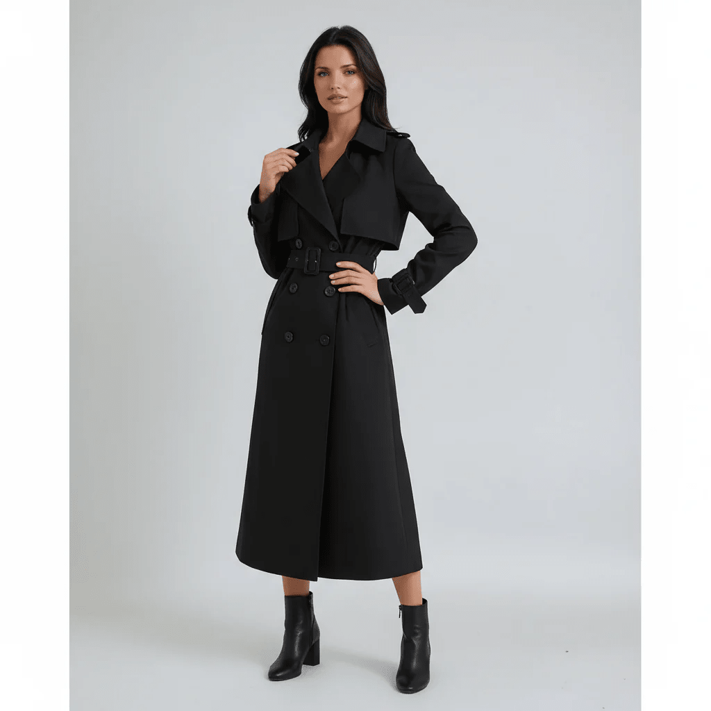 Women's Classic Mid-Length Trench Coat – Button-Front Transitional Coat