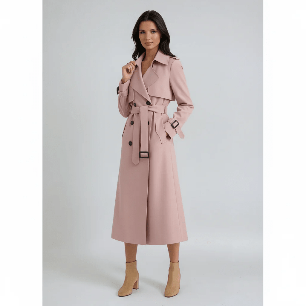 Women's Classic Mid-Length Trench Coat – Button-Front Transitional Coat