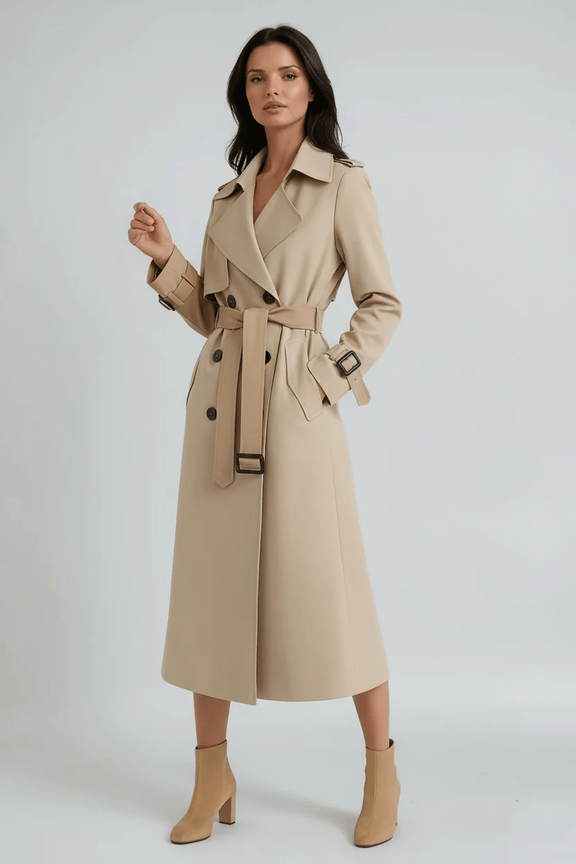 Women's Classic Mid-Length Trench Coat – Button-Front Transitional Coat