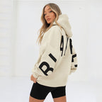Women's Oversized Varsity Hoodie – Longline Drawstring Hooded Sweatshirt