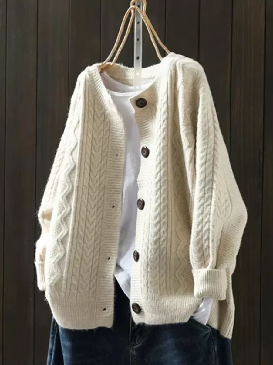 Women's Oversized Cable-Knit Cardigan – Button-Down Chunky Sweater