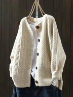 Women's Oversized Cable-Knit Cardigan – Button-Down Chunky Sweater