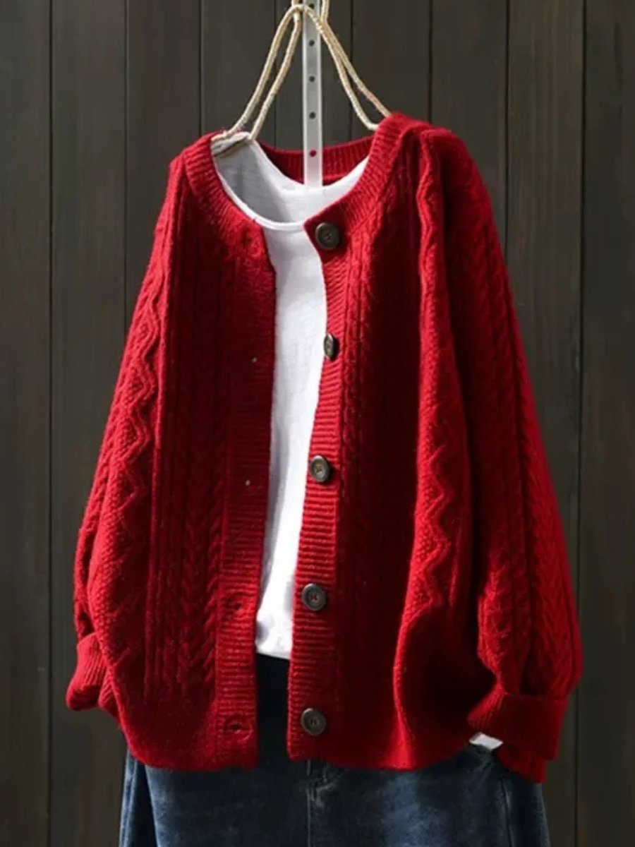 Women's Oversized Cable-Knit Cardigan – Button-Down Chunky Sweater