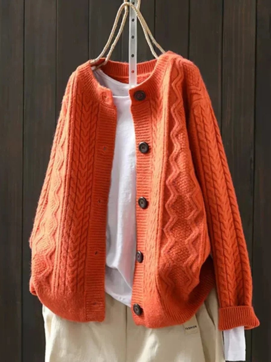 Women's Oversized Cable-Knit Cardigan – Button-Down Chunky Sweater