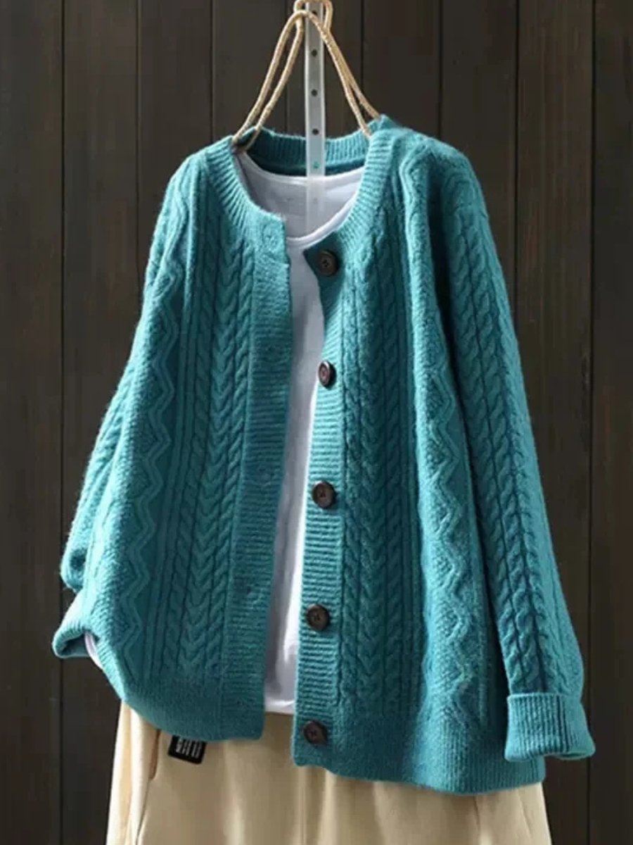 Women's Oversized Cable-Knit Cardigan – Button-Down Chunky Sweater
