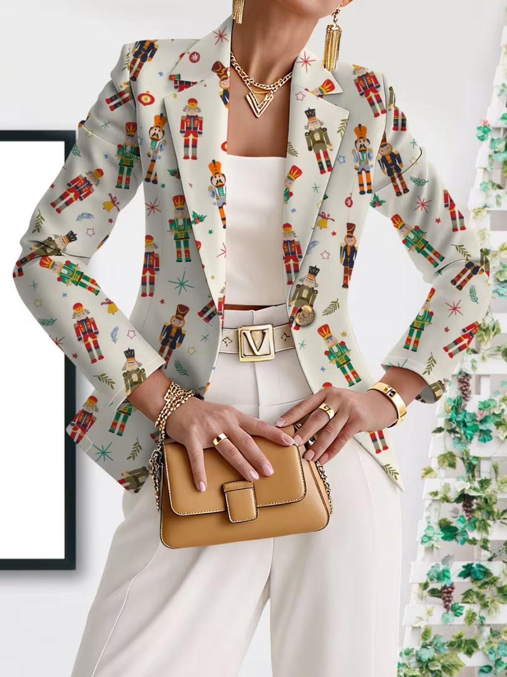 Serena | Women Nutcracker Print Single Button Blazer