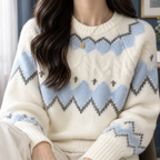 Wren | Women Fair Isle Cable Knit Balloon Sleeve Sweater