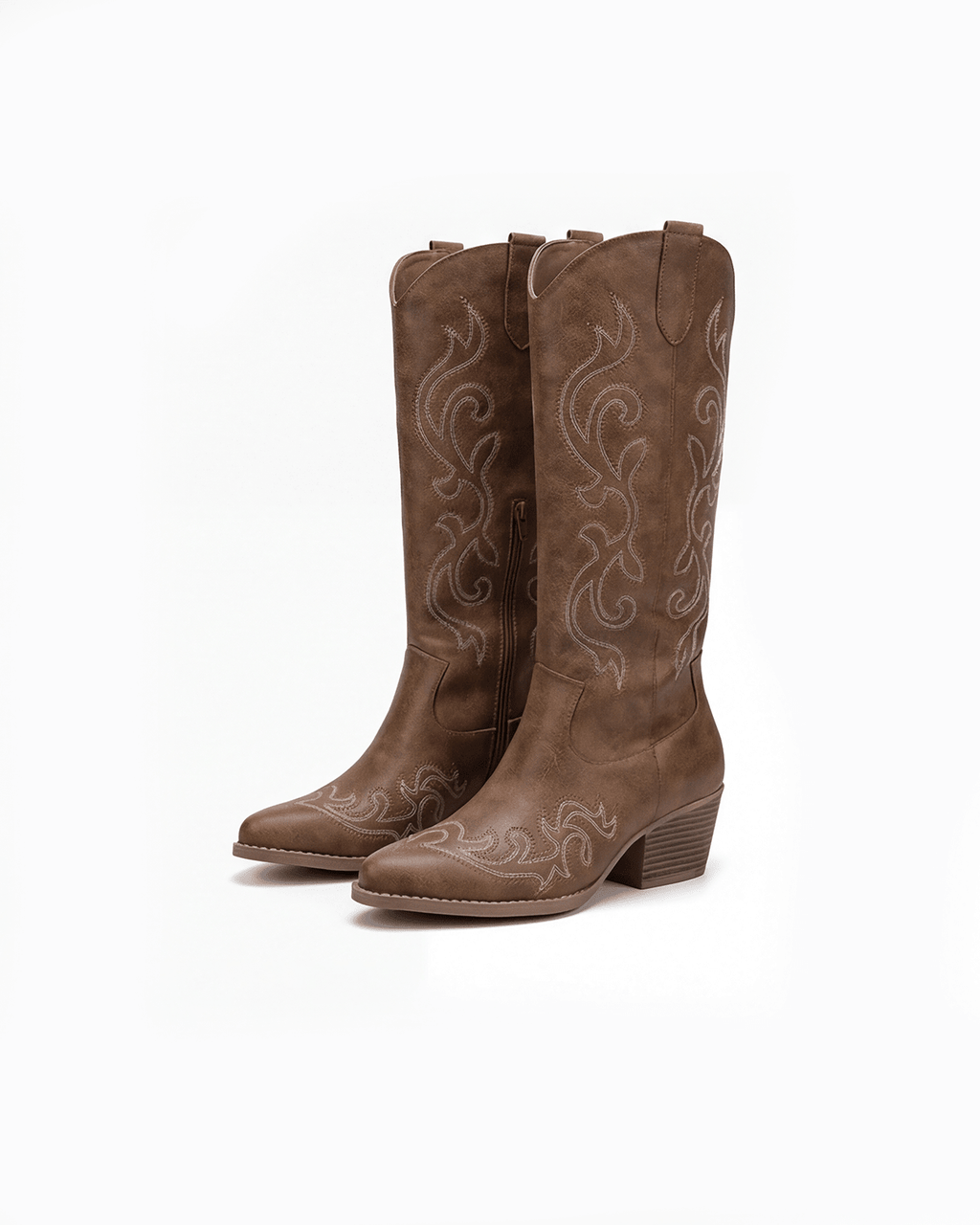 Women's Knee High Western Boots – Stitched Cowgirl Boots with Stacked Heel