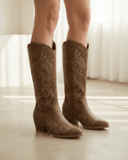 Women's Knee High Western Boots – Stitched Cowgirl Boots with Stacked Heel