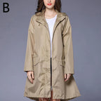 Women's Sleek Waterproof Hooded Raincoat - Mid-Thigh Casual Rain Jacket
