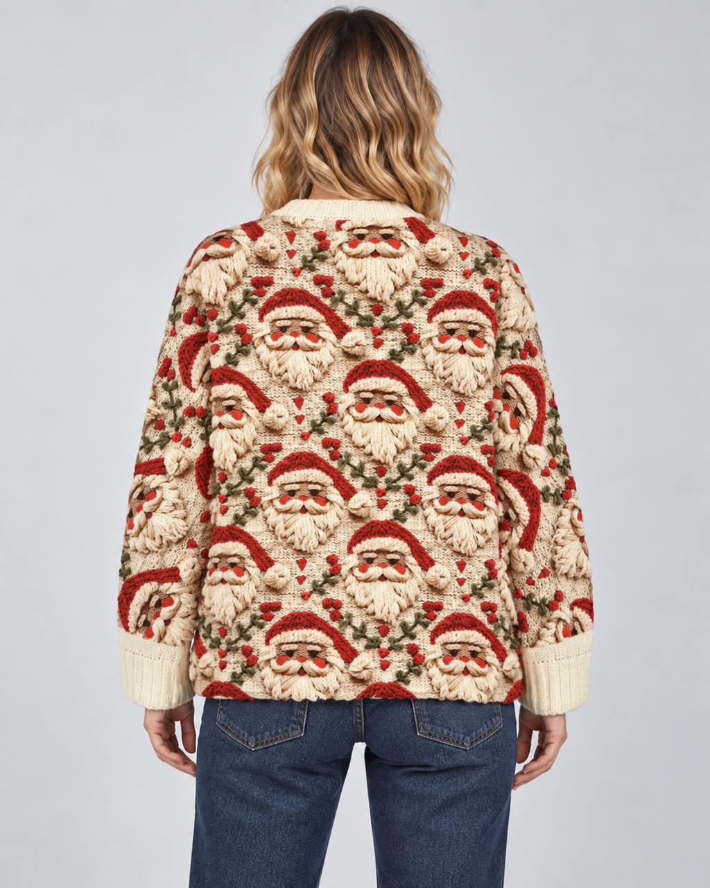 Women's Santa Christmas Cardigan – Holly Knit Button-Front Holiday Sweater