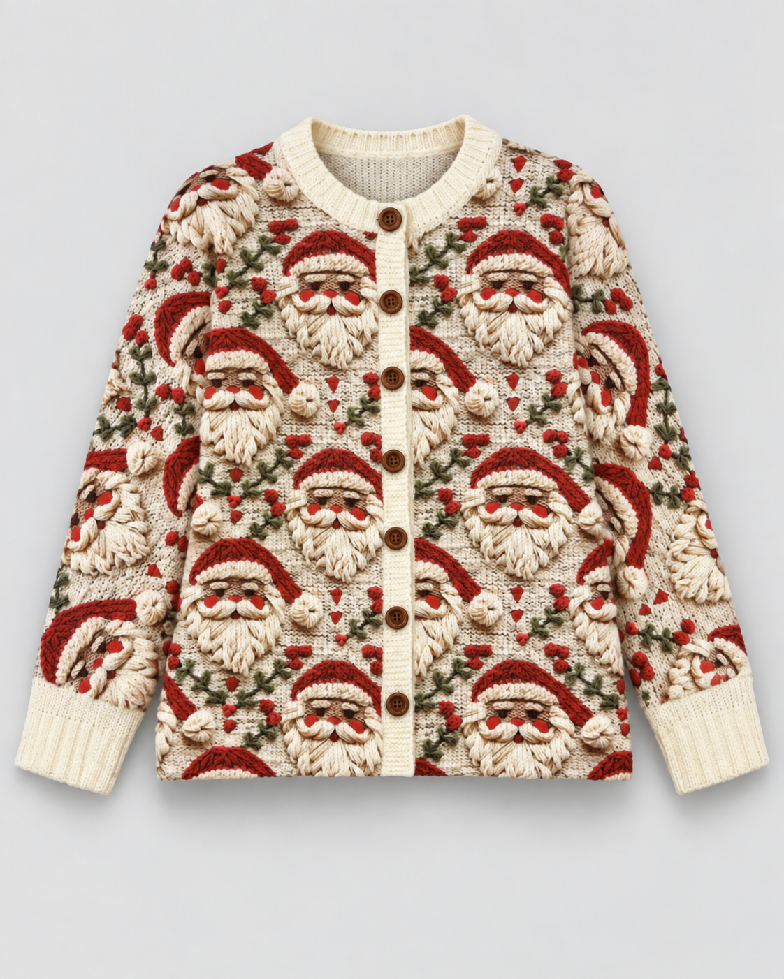 Women's Santa Christmas Cardigan – Holly Knit Button-Front Holiday Sweater