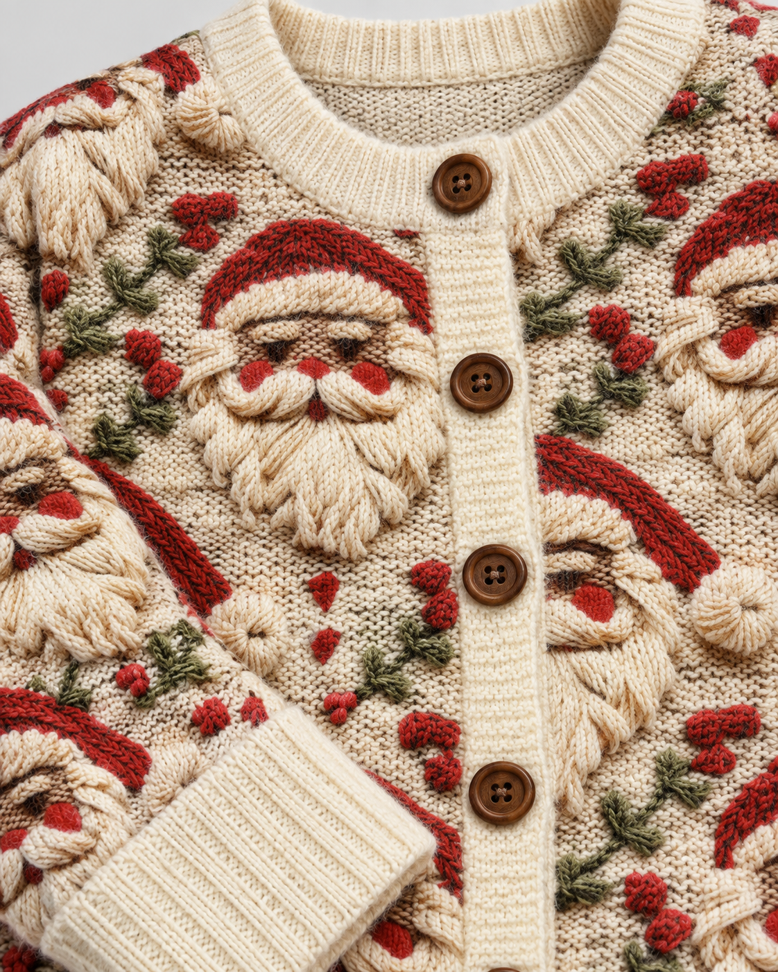 Women's Santa Christmas Cardigan – Holly Knit Button-Front Holiday Sweater