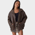 Miriam | Women Oversized Faux Leather Zip Up Bomber Jacket