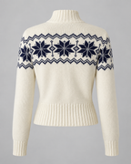Women's Fair Isle Snowflake Zip Cardigan – Funnel Neck Two-Way Zip Knit
